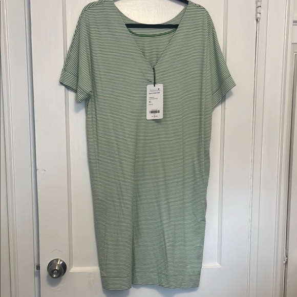 Kit and Ace Dresses & Skirts - NWT Kit & Ace Back to Front Dress - Ecru/Pear Green Mini Stripe (oversized fit)